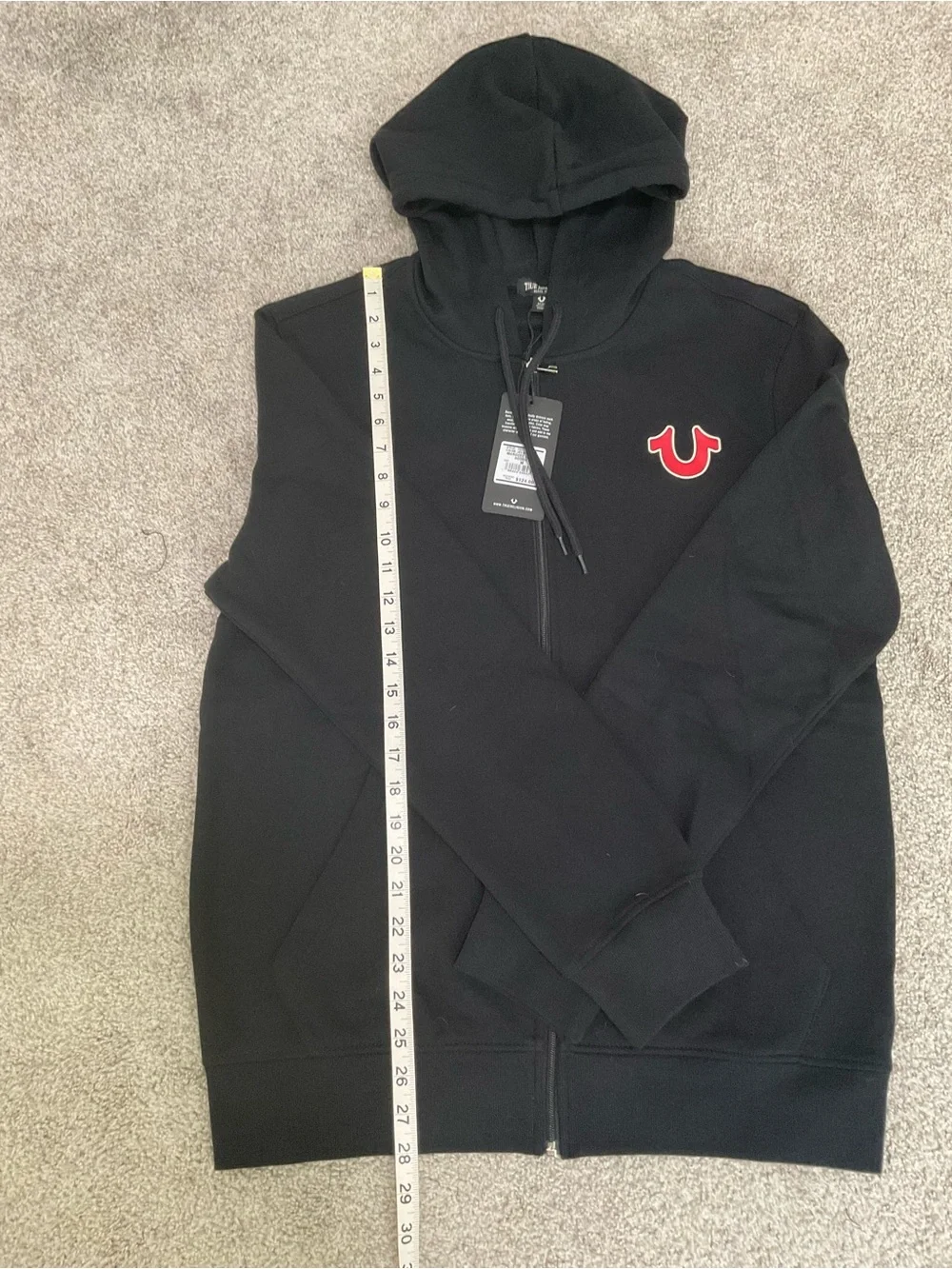 True Religion Black Zip-Up Hoodie with Red Logo Mens M